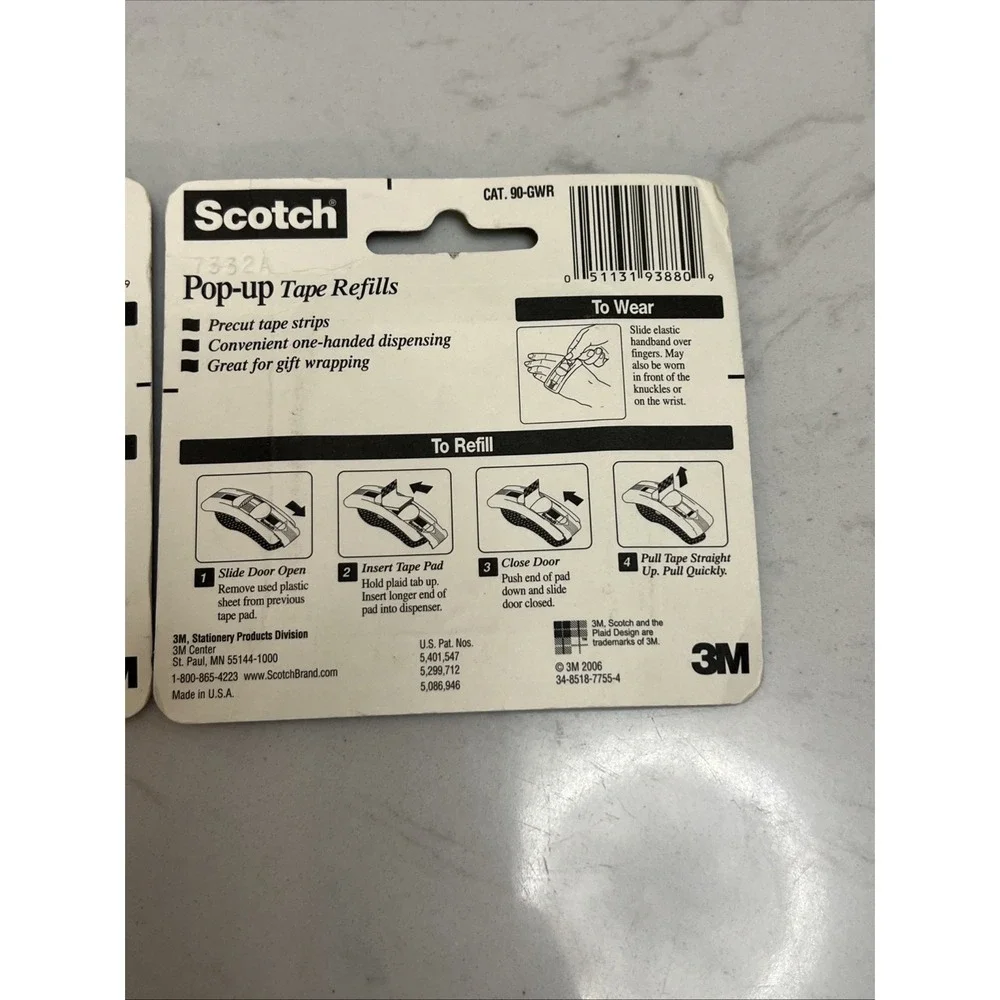 2 Scotch Pop-Up Gift Wrap Tape Strip‎ Refills 3 Strips 75 Strips/Pad 225 Total
